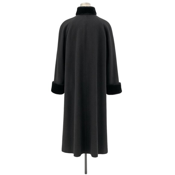 John Weitz Vintage Wool Long Trench Coat | Black | Fur Collar | Fur Cuffs | 12P - Picture 4 of 6